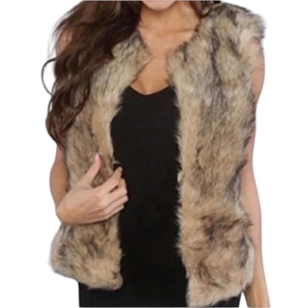 BB DAKOTA MUSHROOMCORE FAUX FUR FLUFFY BROWN GARRETT VEST S